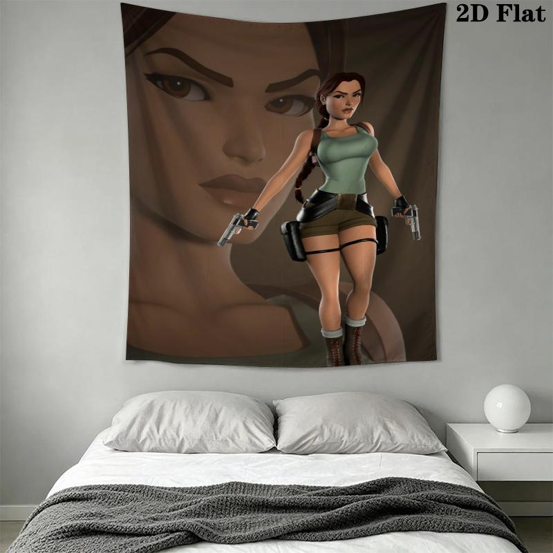 Tomb Raider Lara Wall Tapestry Aesthetic Wall Hanging Printed Fabric Blanket Decorative Tapestries for Bedroom Living Room Home Decor