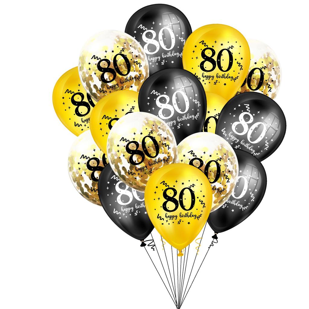 15PCS 30 40 50 60th 70 80 Year Old Latex Balloon Confetti Balloon Set  Combination Adult Birthday Party Decorations
