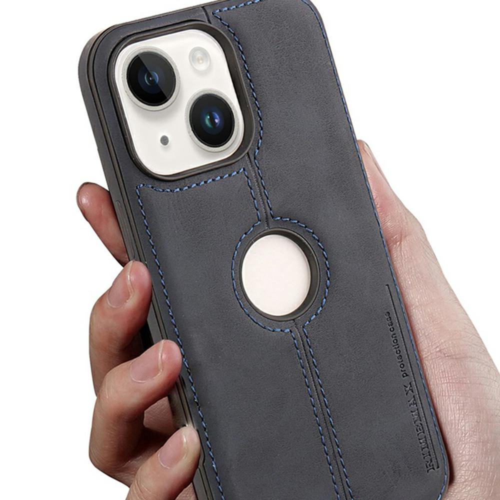 For iPhone 14 Case Central Axis with Logo Cutout PU Leather+PC Phone Back Cover
