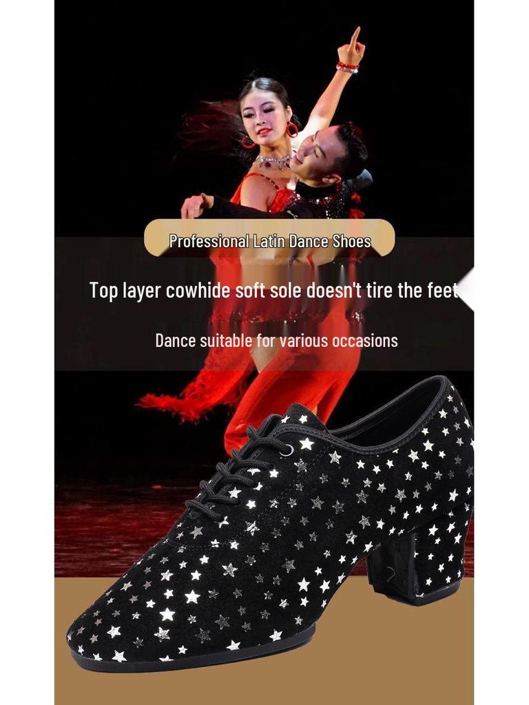 Women's Genuine Leather Latin Dance Shoes - Medium High Heel, Soft Sole for Modern, Ballroom, & Sailor Dance