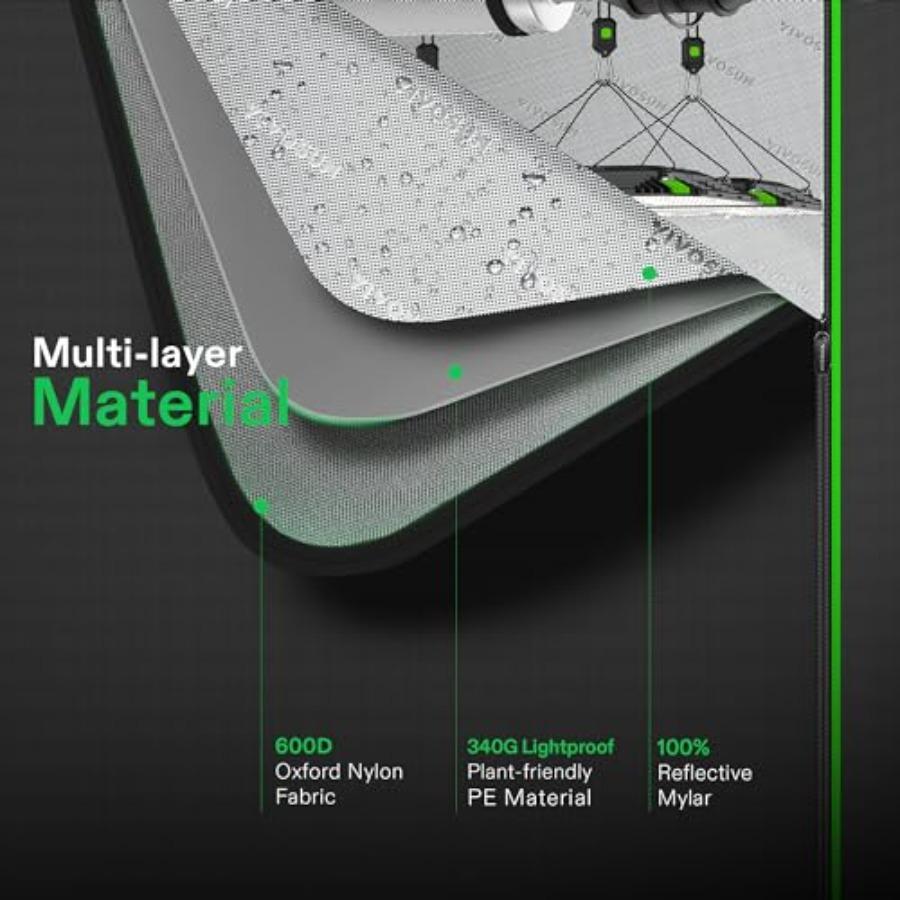 R446 4x4 Grow Tent 48x48x72 Roof Cube Tent with Observation Window and Floor Tray for Hydroponics Indoor Plant Setup Compatible
