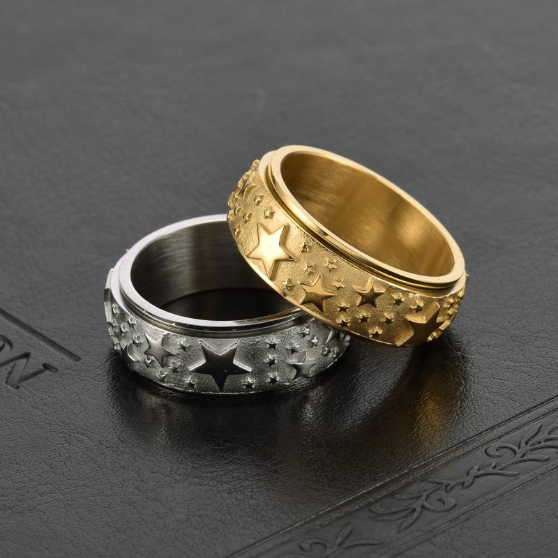 Original New Product Fashion Trend Titanium Steel Pentagonal Star Rotating Ring