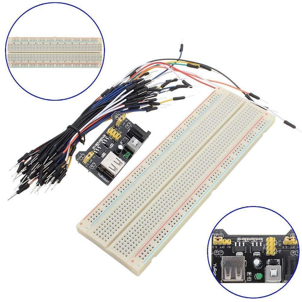 MB-102 830 Point Prototype PCB Breadboard 65pcs Jump Cable Wires AC Power Supply