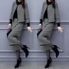 Women's Autumn and Winter Two-piece Pants Houndstooth Woolen Coat Wide-leg Pants Casual Fashion Suit Women