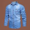 Men's Casual Washed Denim Long Sleeve Shirt - Pure Cotton and Bamboo Blend