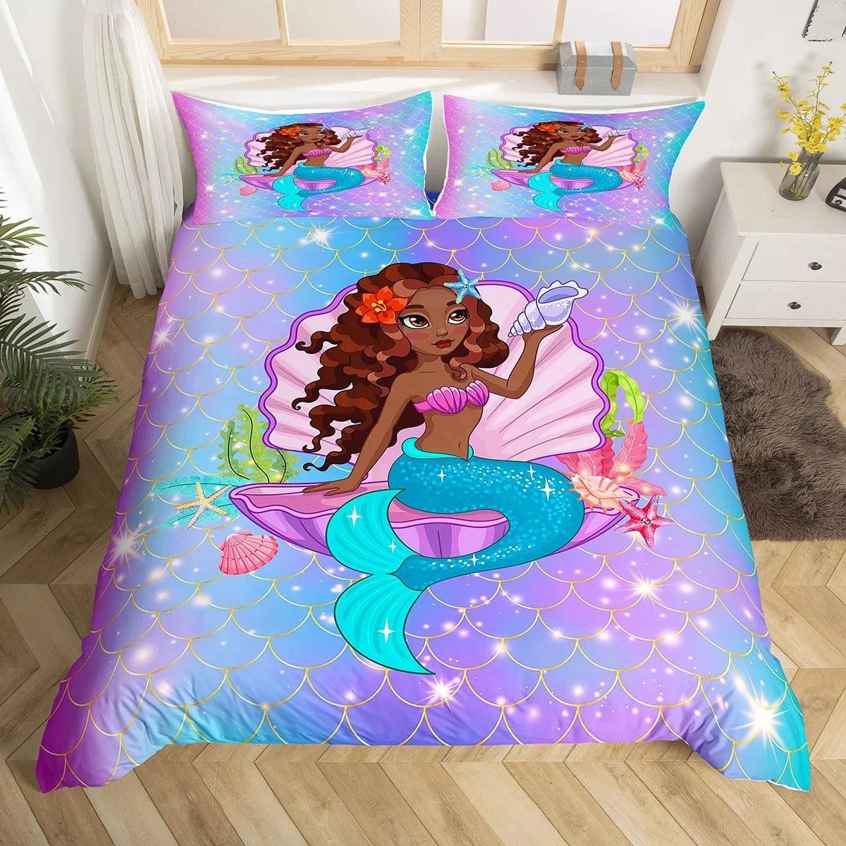 

Beautiful Mermaid Bed Duvet Cover Suitable For Children Boys Girls Mermaid Princess Bed Quilt Cover Warm Comfortable Breathable US Full(200*230cm)3pcs