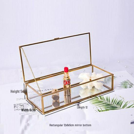 European-Style Gold Trim Glass Jewelry Box - Square Flower Design Souvenir Box