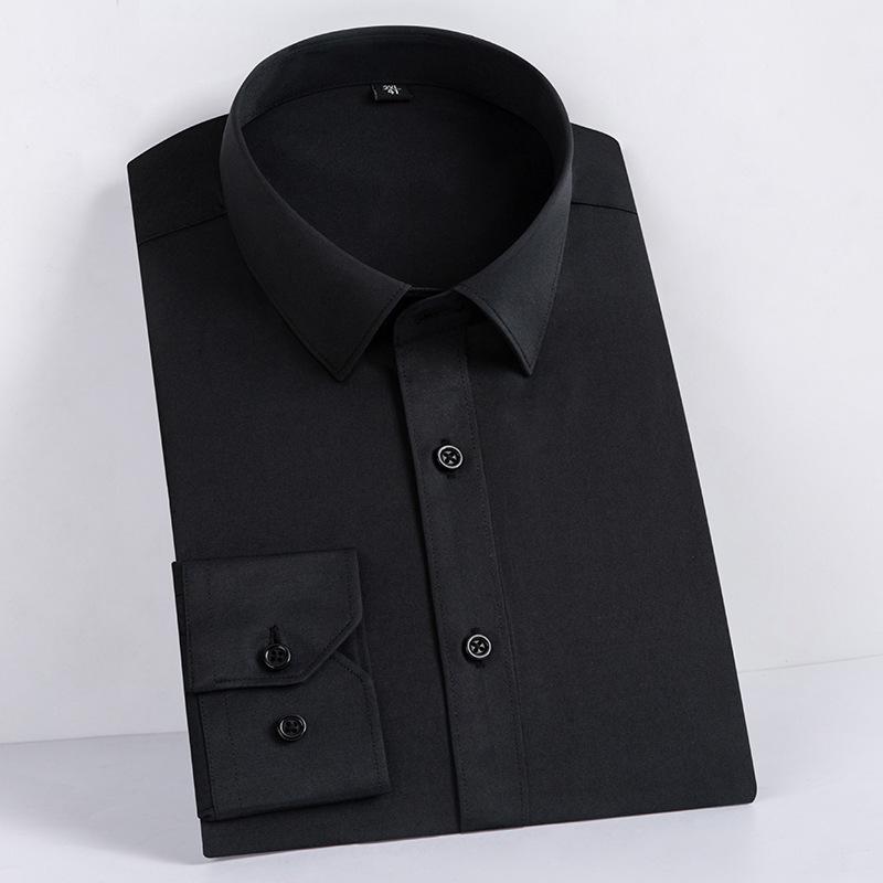 Men Formal Shirt Long Sleeve Office Solid Color Anti-Wrinkle Long Sleeve Shirt Men Casual Fashion Business Office White Shirt
