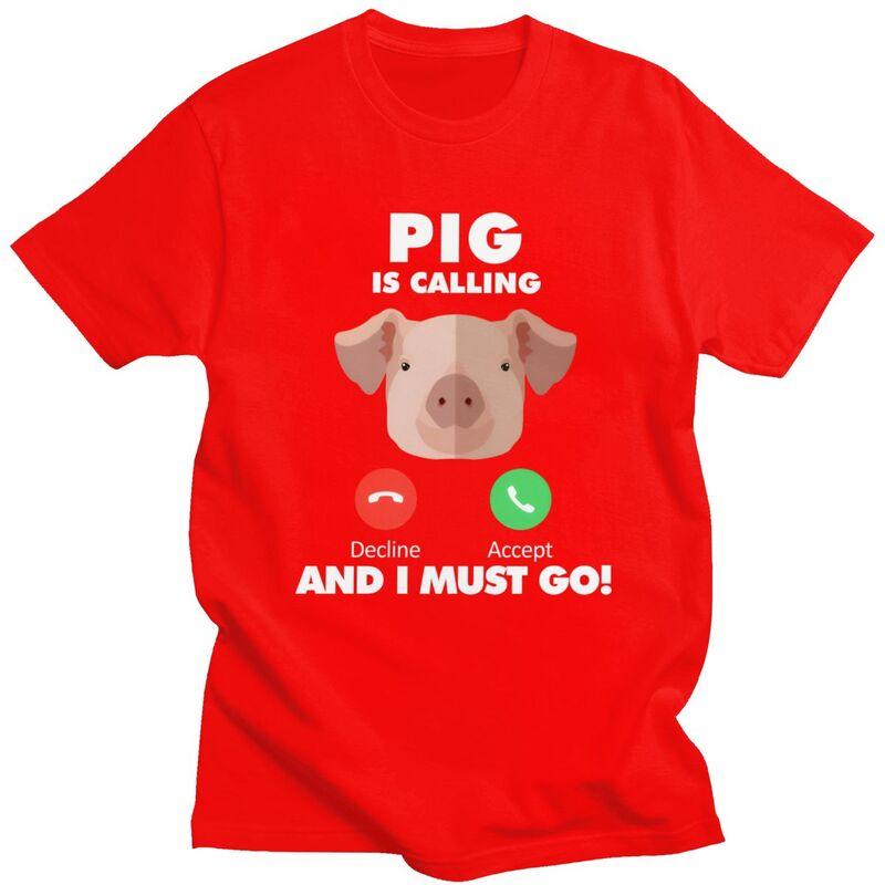 

Male My Pig Is Calling T Shirt Round Neck Pure Cotton Short Sleeve Animals Lover TShirt Loose Oversized Streetwear Clothing S