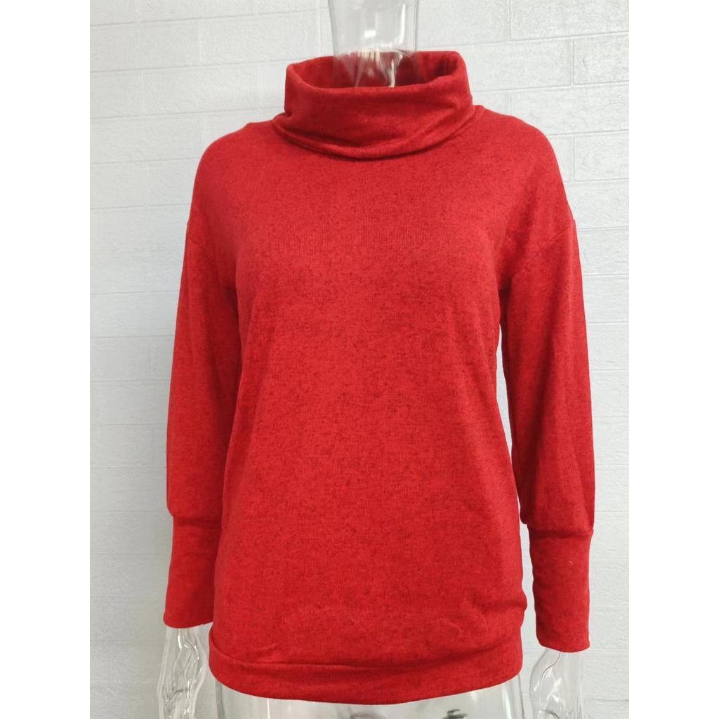 GMXIA Damenmode, lässig, einfarbig, Druck, Herbst, Winter, langärmelig, Stehkragen, lose Pullover