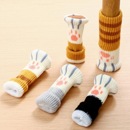 4Pcs Chair Leg Covers Cartoon Paw Pattern Elastic Knitting Chair Floor Protector Wood Tile Marble Floors No-scratch Non-Slip Chair Foot Covers
