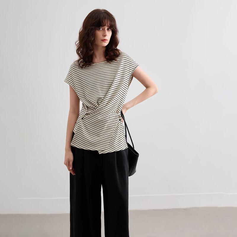 Demana Summer Slim Fit Contrast Stripe Twist Knot T-shirt S