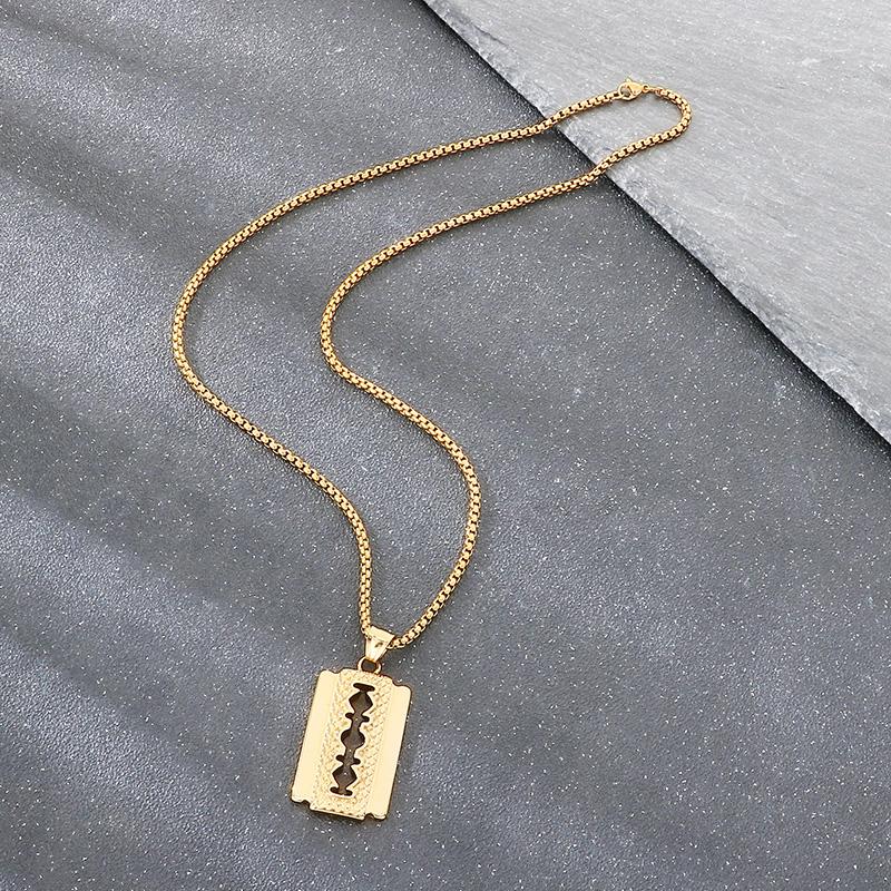 

Men s Razor Blade Pendant Necklace Hip Hop Stainless Steel Jewelry Cool Trendy Statement Accessory for Party Daily Trendy 60cm золотий
