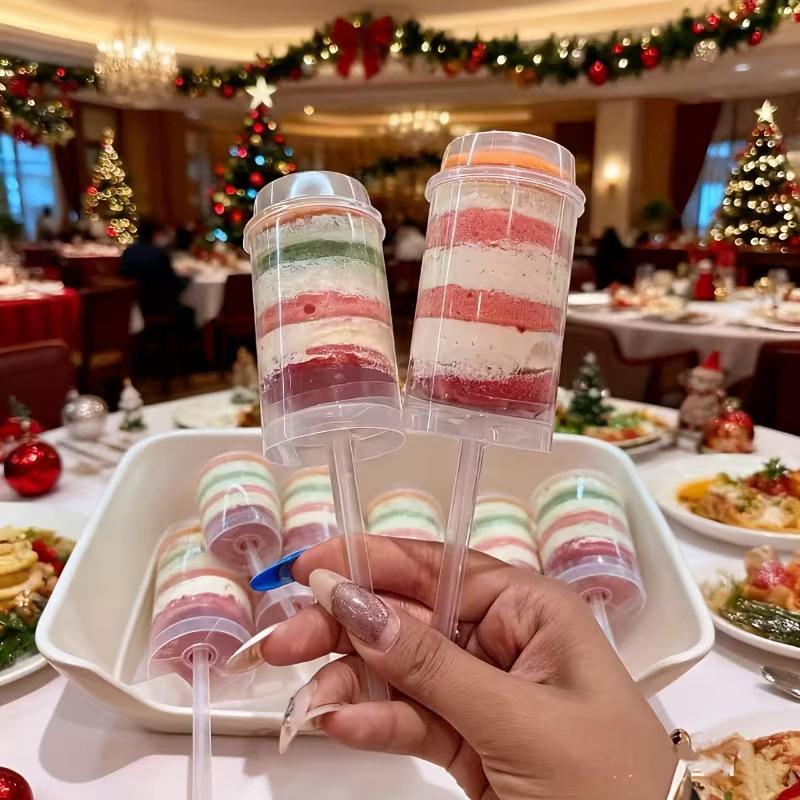 10Pcs Push Up Cake Shooter Round Shape Transparent Cake Holders Push Plastic Containers With Lids For Ice Cream Baking Molding