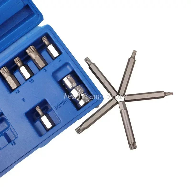 Set of M Type Screwdriver Bits With Adapter 10mm Shank Long M5 M6 M8 M10 M12 Bit Kit 12 Points Drive Tips Repair Tool