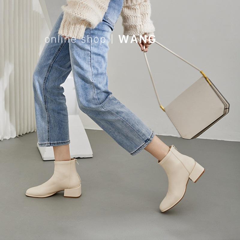 Leder dünne Stiefel Damen koreanische Version eckige Zehen kurze Stiefel ganz Rindsleder vielseitige kurze Stiefel Retro 2025 Herbst und Winter neu