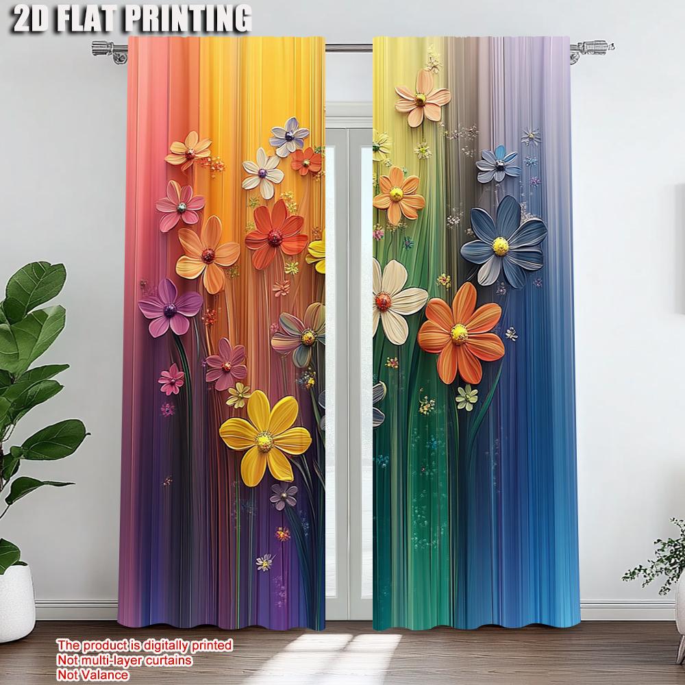 2Pcs Artistic Floral Printed Window Curtains Polyester Material Rod Pocket Design Drapes For Bedroom Living Room Office