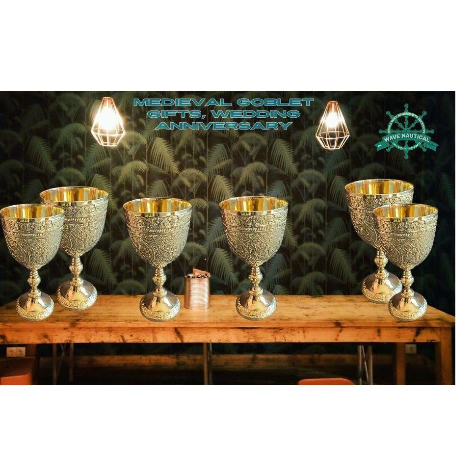 Engraving Brass Goblet Glass Engraved Handmade Royal King Wine Cup Royal 6 Inch Goblet Glass Brass Decor