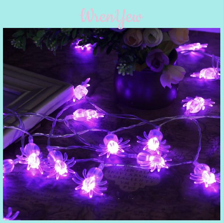 Premium Quality Purple Led String Lights Featuring Bats And Spiders For Halloween