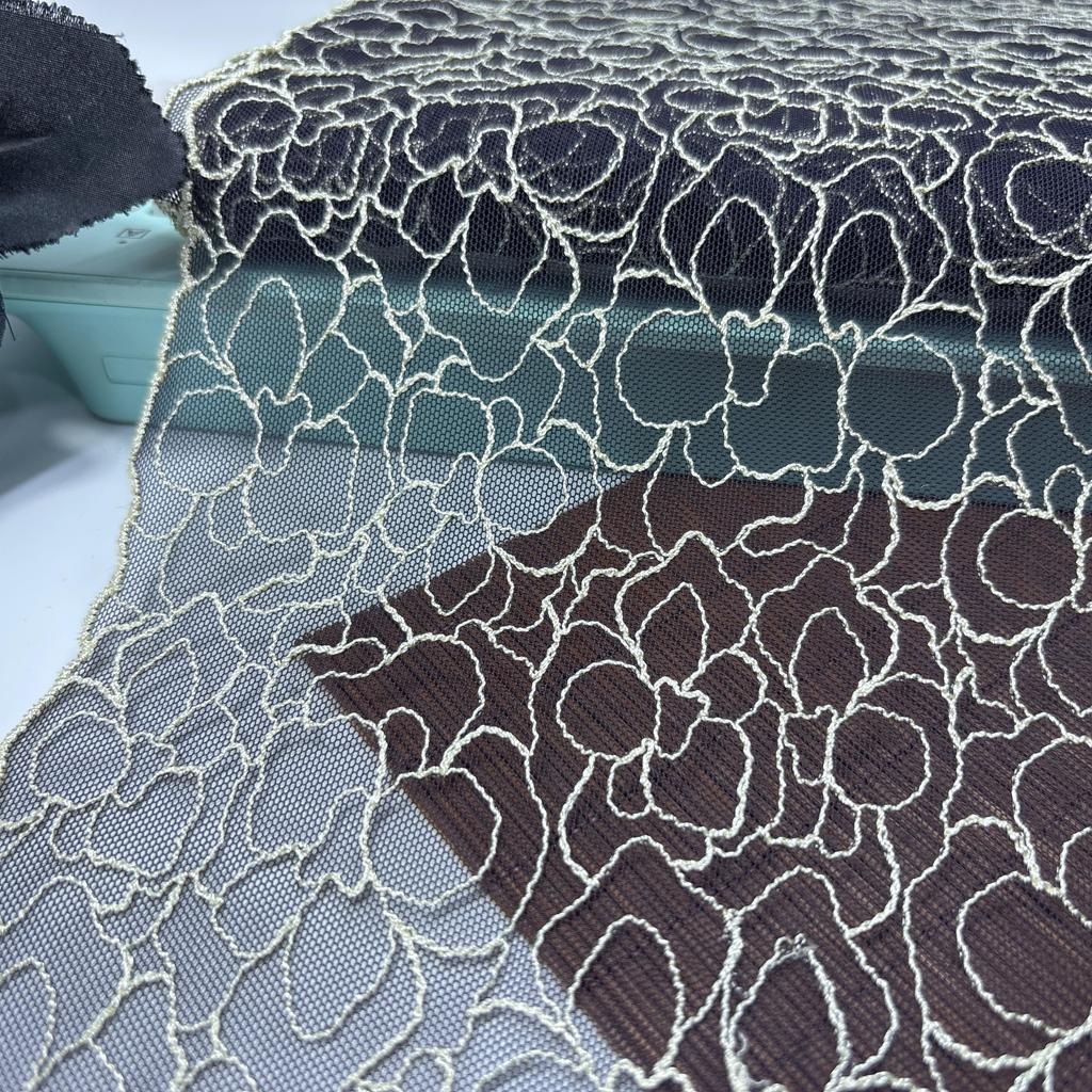 1 yard x 20.5cm Embroideried Mesh Lace, White Corded Floral Embroidery Net Lace fabric for Lingerie, Bra, Underwear, Dress, Doll and DIY Sewing
