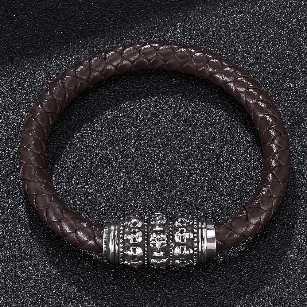 Men's Retro Skull Leather Bracelet with Magnetic Buckle