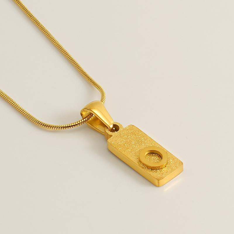 New 26 English letter pendant stainless steel pressed sand rectangular letter collarbone chain necklace female