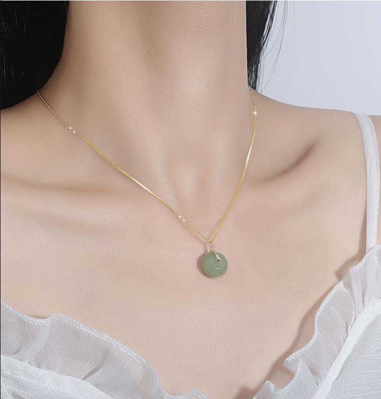 Minimalist Hetian Jade Necklace for Women - Fashionable Peace Buckle Clavicle Chain Choker Jewelry