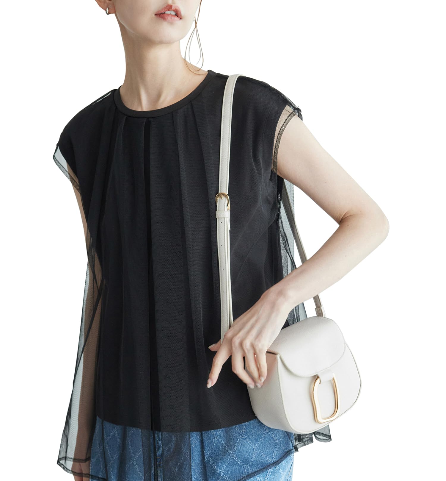 

ROPE PICNIC Tulle Cut Black Maine Women s Top, (01)