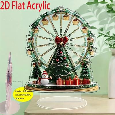 2D Flat Christmas Carousel Acrylic Desktop Decoration, Bow, Snowman, Gift, Christmas Tree, Suitable for Wall Decoration, Porch, Room, Villa, Accents H