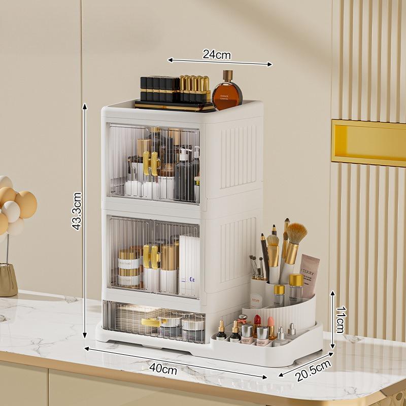 New Foldable Desktop Cosmetics Storage Box, Multi-layer Rack, Dustproof Large-capacity Dresser, Finishing Cabinet