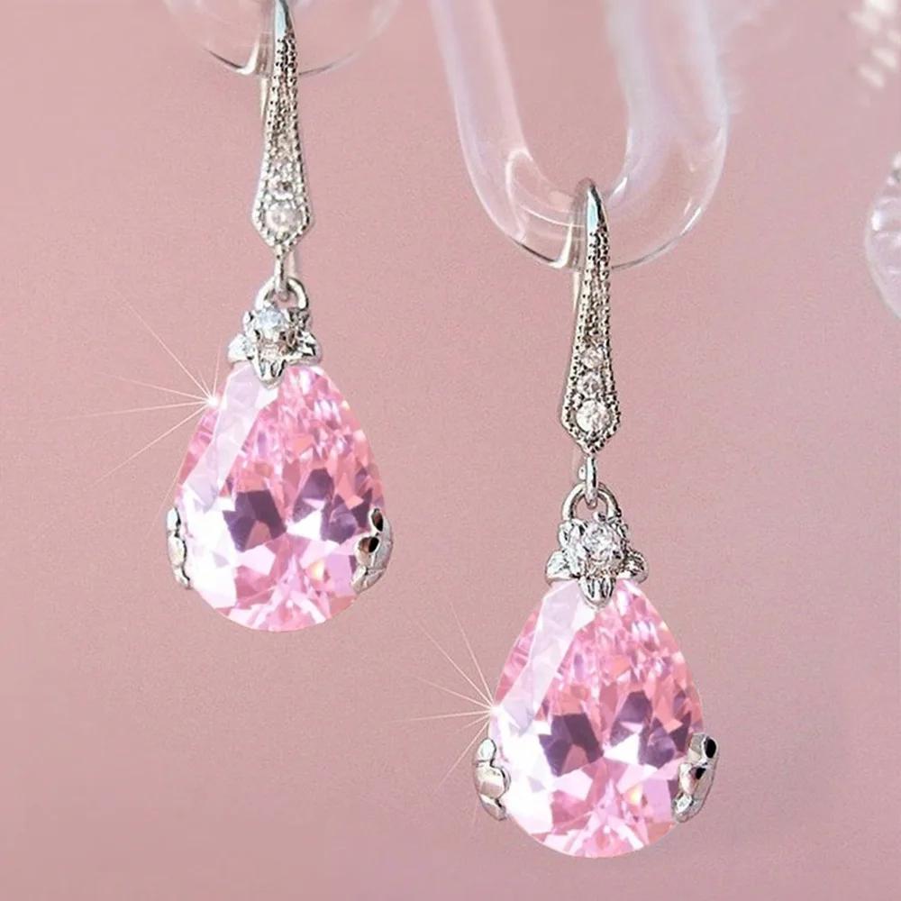 Exquisite Women'S Earrings Pink Zircon Romantic Wedding Accessories High End Anti Allergy And Beautiful Engagement Jewelry
