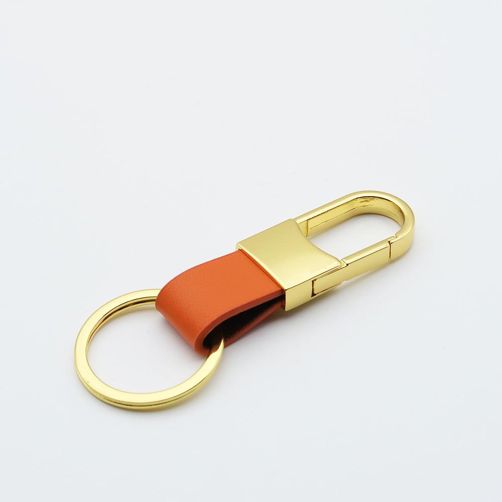 Men's Genuine Leather Car Keychain with Zinc Alloy Waist Clip and Customizable Laser Logo