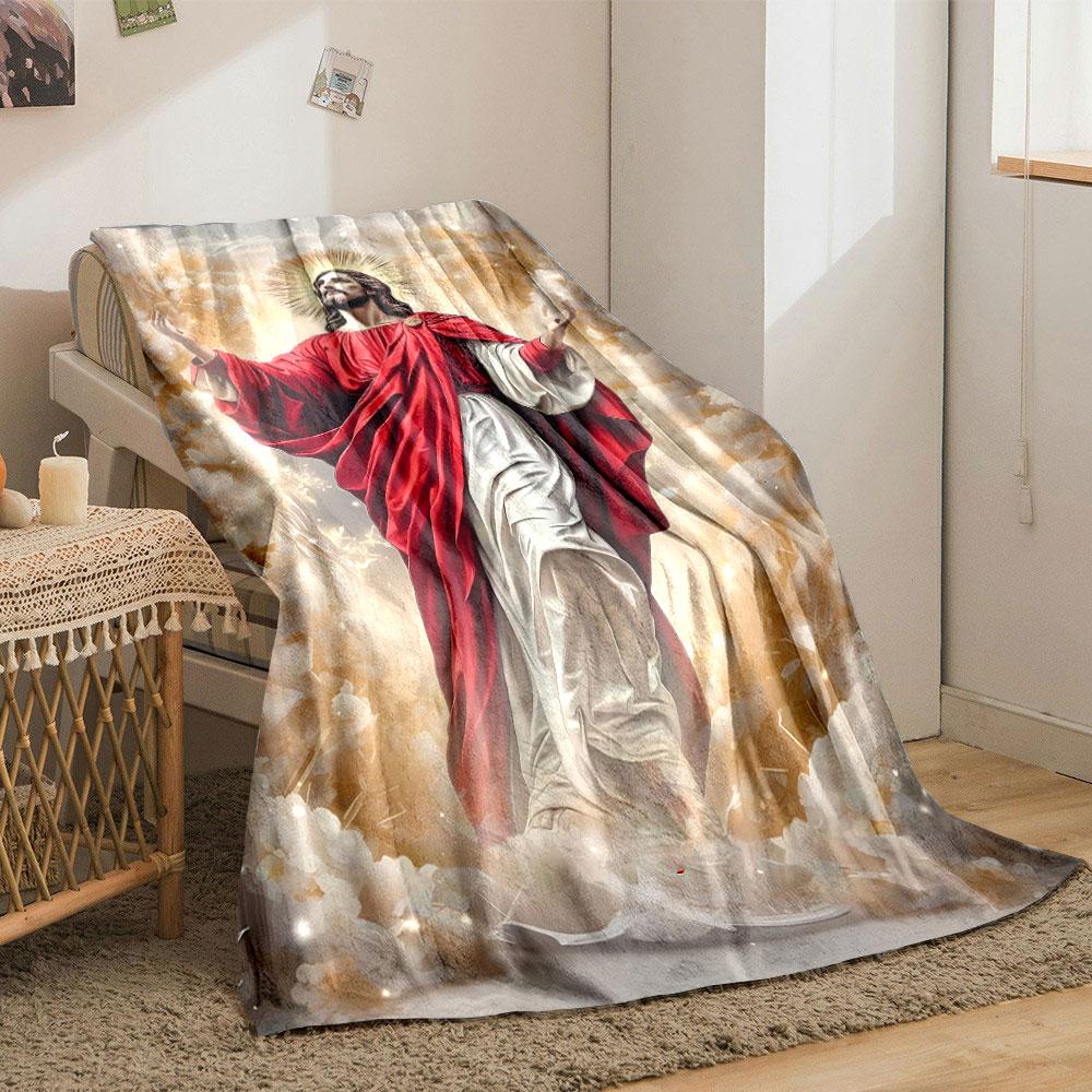 Jesus Cloud Halo Blanket  Printed Blanket for Living Room Bed Couch Lunch Break Soft Cozy Blanket for Friend's Festival Gift