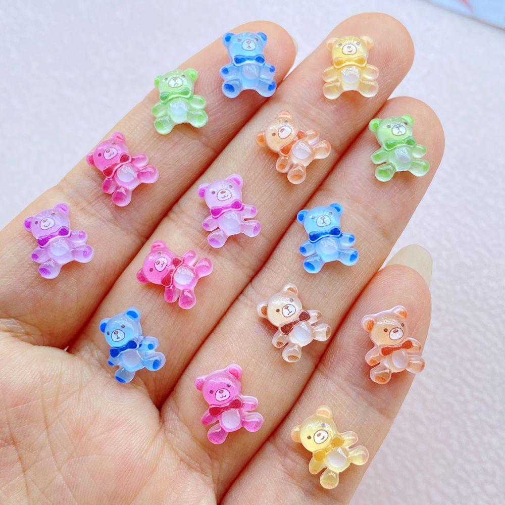 50Pcs Cute Mini Cartoon Little Bear Nail Art Resin Designer Charms DIY Craft For Nail 3D Decorations Jewelry