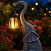 Outdoor Elephant Statue Solar Lantern Garden Decor Resin Animal Sculpture Yard Ornament with Hanging Lantern for Patio Pathway Lighting