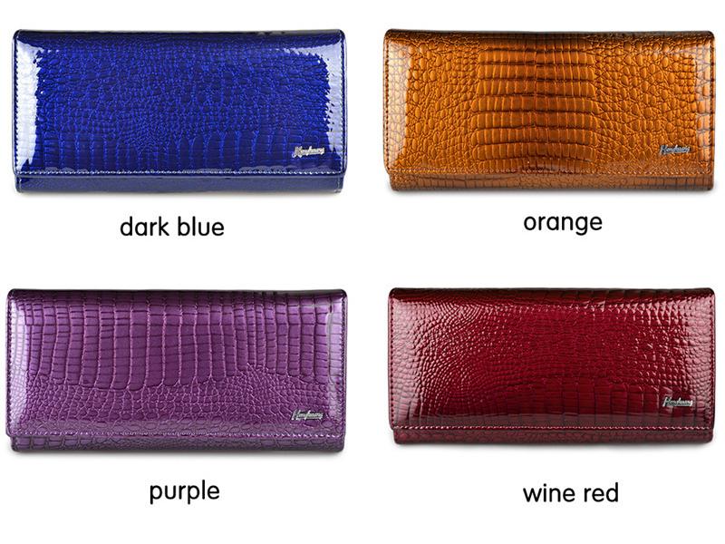 Genuine Leather Women's Wallet with Alligator Pattern - Large Capacity Coin Purse and Patent Leather Design