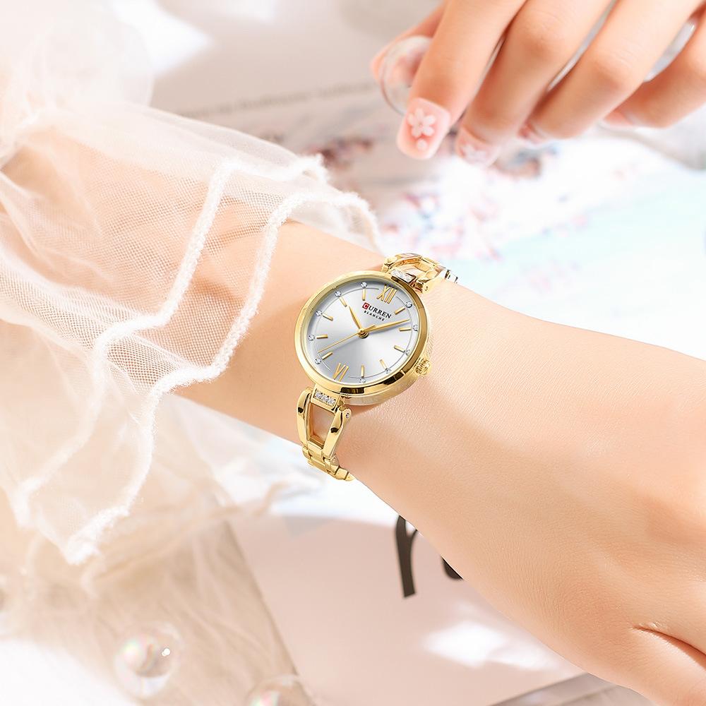 CURREN Moderne Damen-Stahlarmbanduhr mit Diamantbesatz, wasserdichte Quarz-Armbanduhr