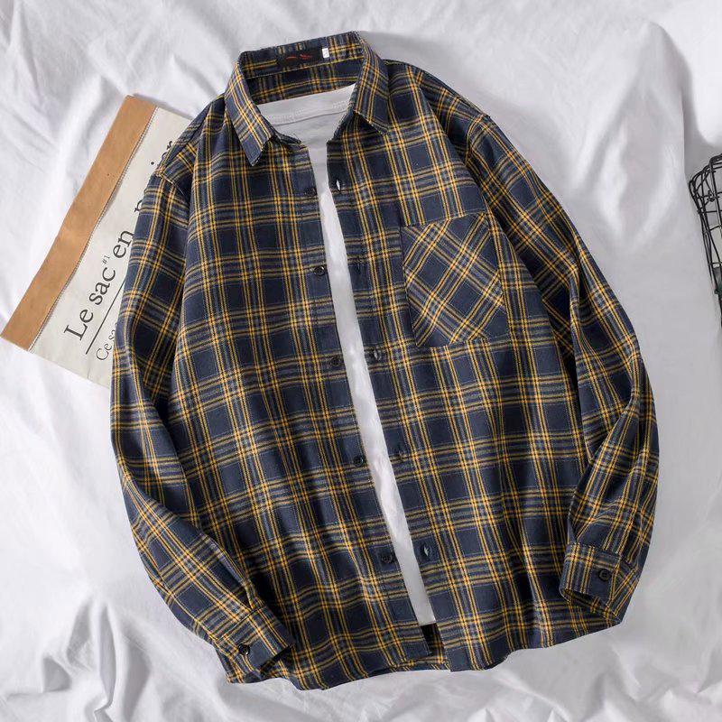 Men's Long-Sleeve Plaid Shirt - Trendy Hong Kong & Korean Style, Lightweight, Casual, Versatile Jacket for Spring & Autumn