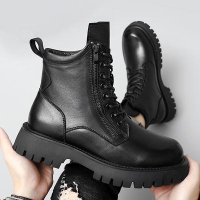 Fashion Men's Boots Luxury Brand Genuine Leather Casual Boots Winter Warm Thick Bottom Men Boots Italian Designer Punk Motorcycle Boots