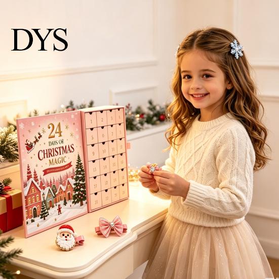 Advent Calendar Box 24-Day Christmas Hair Clip Calendar, Girls Countdown with Holiday Accessories Set 24 Cute Hairpins, Party Gift, DIY Sweet Style