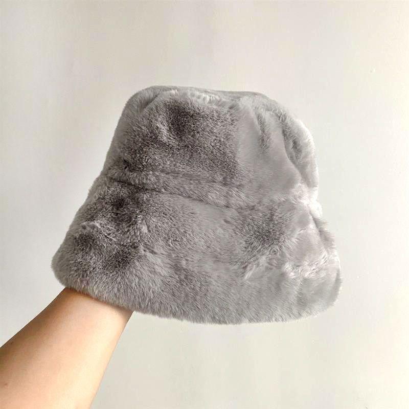 Thick Plush Berets Faux Rabbit Fur Fisherman Hat Women Autumn Winter Warm Thickened Bucket Hats Panama Plush Basin Cap Beanies