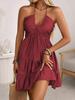 2026 Summer European & American Style Women's Spaghetti Strap Ruffle Patchwork Sexy Off-the-Shoulder Dress