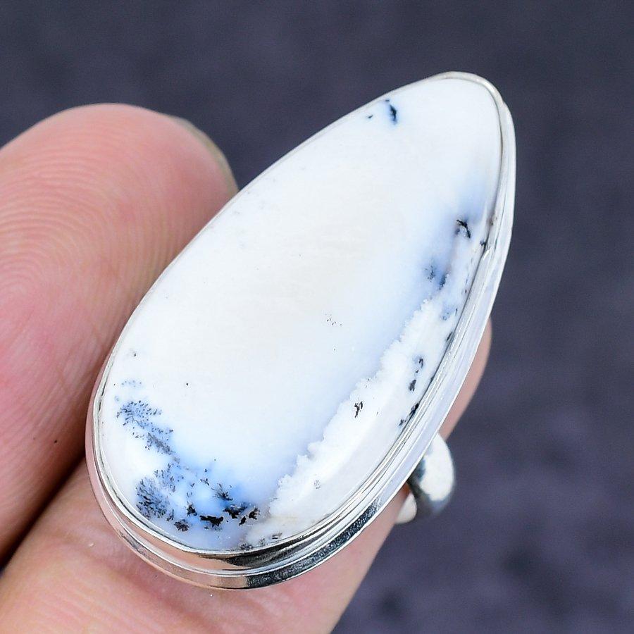 Dendrite Opal Gemstone Handmade 925 Sterling Silver Jewelry Ring Size 7 v3u70
