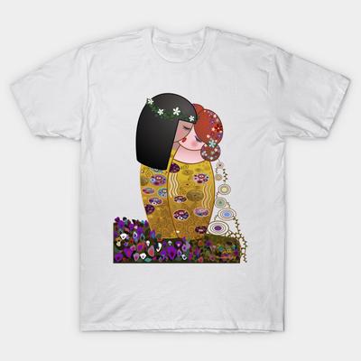 T Shirt Kadın Kokeshis Lezbiyenler Klimt Öpücüğü Harajuku Baskı Kawaii Tshirt Yaz Kısa Kollu Kadın T-Shirt Top Tee
