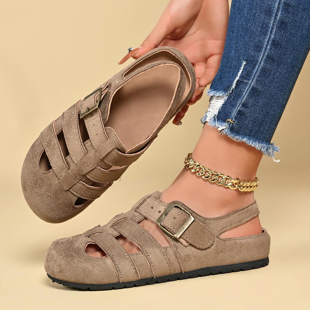 Women Sandals Large Size Flat Roman Style Sandals Women Summer Outdoor Round Toe Shoes Women Hollow Out Design Casual Shoes
