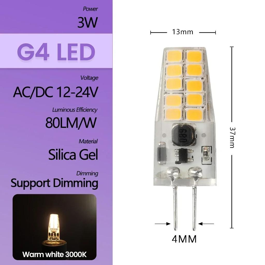 High Light LED MINI G4 AC DC 12V 24V Low Power 1.2W 1.4W 1.5W 2W 3W Efficiency Strobe Free for Crystal Chandelier Kitchen Toilet