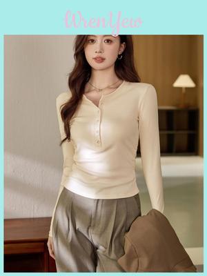 Cotton Long Sleeve T Shirt For Women With Ruffle Details And Round Neck For Office Wear