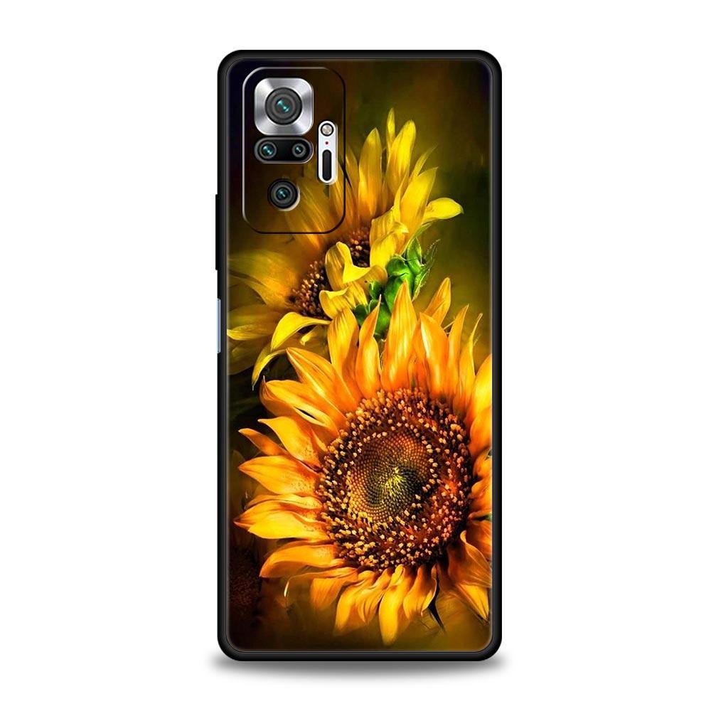 Sunflower Phone Case For Xiaomi Redmi Note 14 13 5G 10 11 12 Pro Plus 4G 14C 13C 12C 10C Black Cover