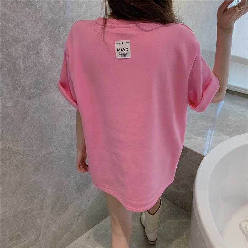 Sommer Damen Buchstaben Print T-Shirt Mädchen Harajuku Rundhals locker Lässig Y2K Oberteil T-Shirts Kurzarm Grafik T-Shirts Hip Hop Streetwear