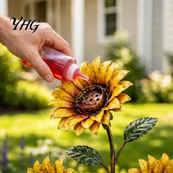 Outdoor Floral Landscaping Accents Vintage Sunflower Hummingbird Feeder, Metal Garden Stake Water Station, Decorative Lawn Stakes Bird Feeding